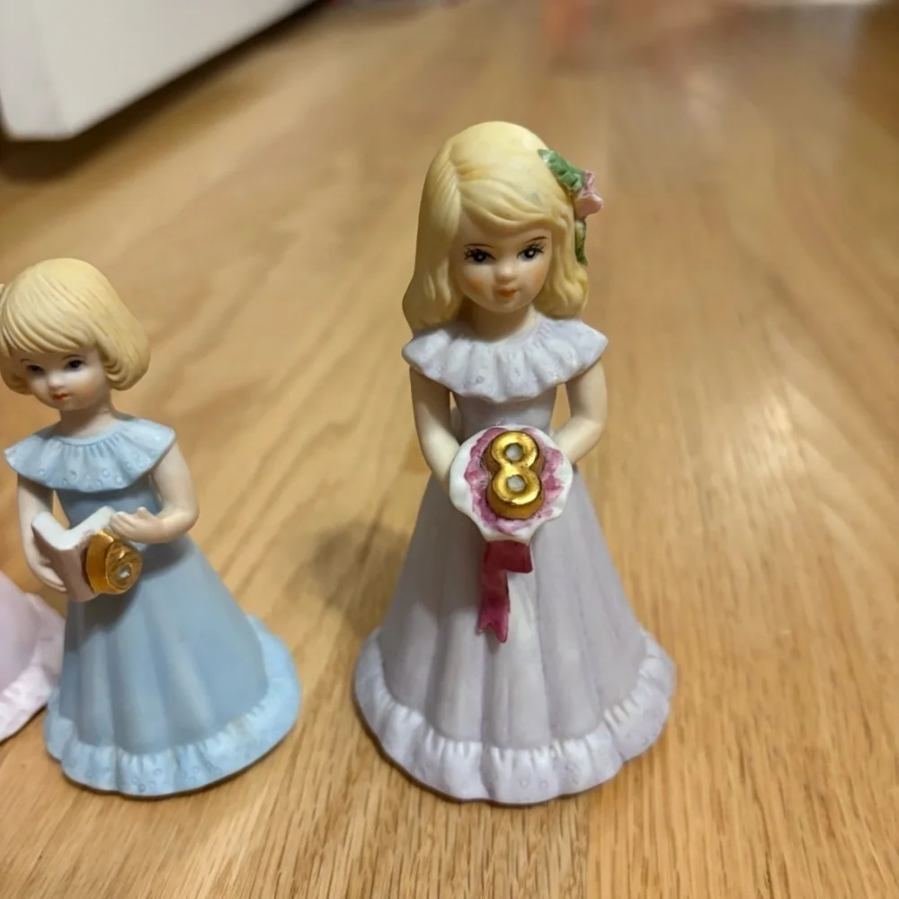 Vintage Enesco Growing Up Girls Porcelain Dolls 5 6 8 Birthday Blonde Blue Pink